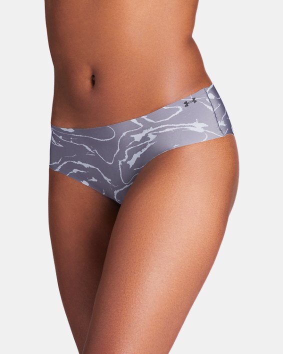 Women's UA Pure Stretch 3-Pack Printed No Show Hipster in Gray image number 2